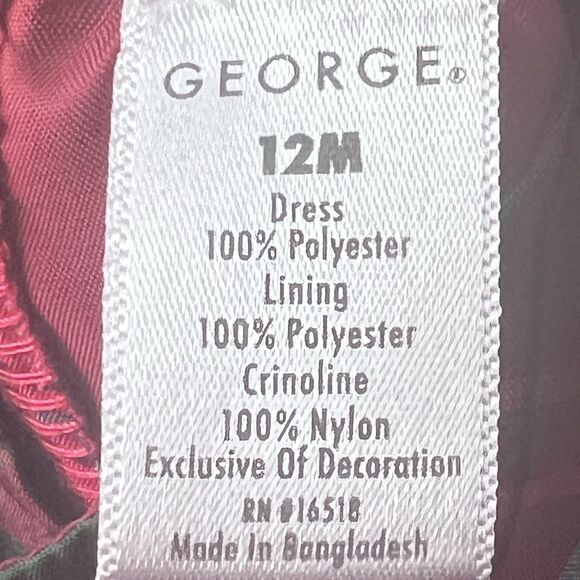 George Baby Dress 12M Red Plaid Check Ruffle Cap Sleeve Bowtie Flare Party Gown - Picture 13 of 15